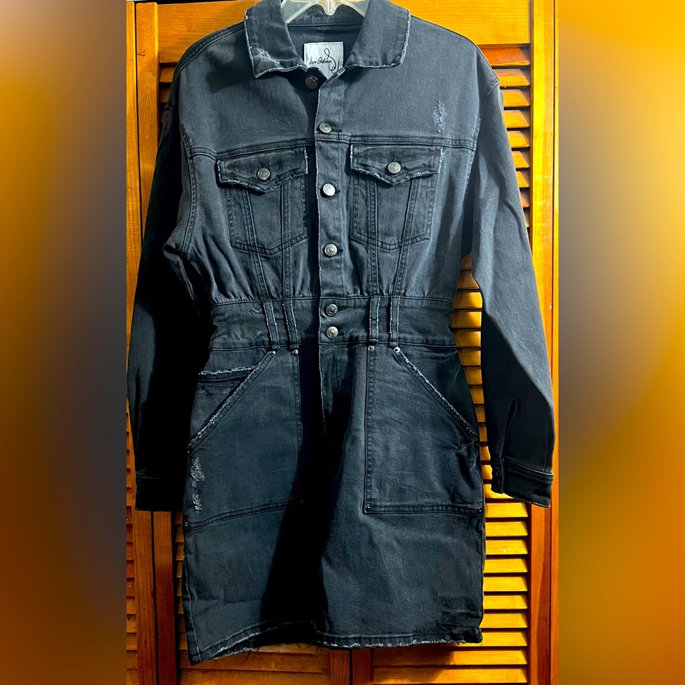 Black Denim Button-Up Distressed Dress
